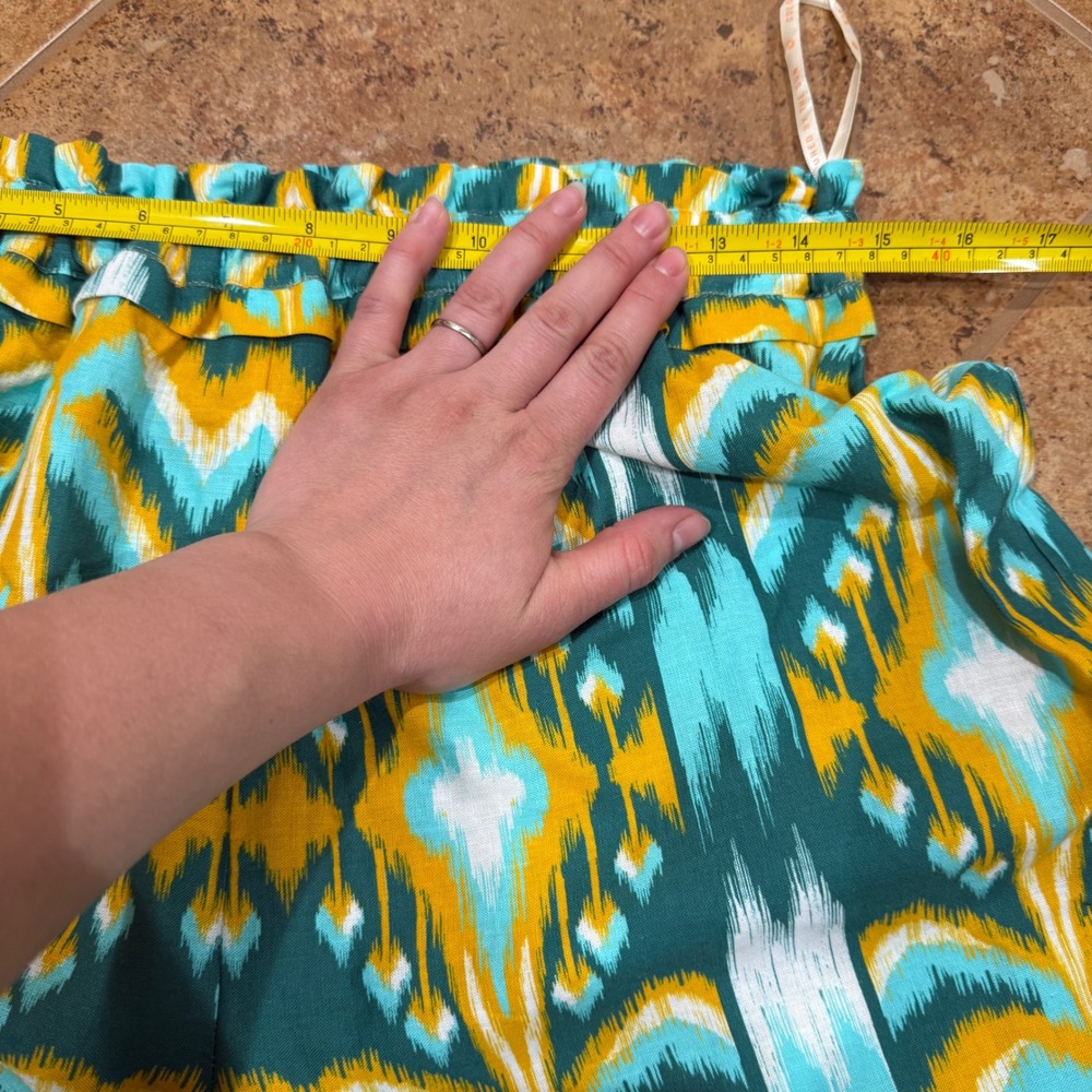 FARM Rio Tropical Tapestry Wide Leg Linen‎ Blend Pants Teal Yellow M Medium NWT - Picture 6 of 11